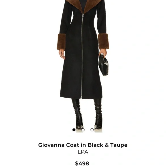 LPA Black Coat with Taupe Brown Faux fur Cuffs - Picture 2 of 4